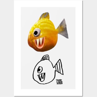 Ferocious Fanged Goldfish / Black Outline Posters and Art